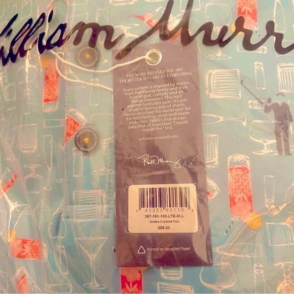 William Murray Golf Azalea Cocktail S/S Polo Light Blue Coral Size L NEW SEALED - Picture 7 of 8